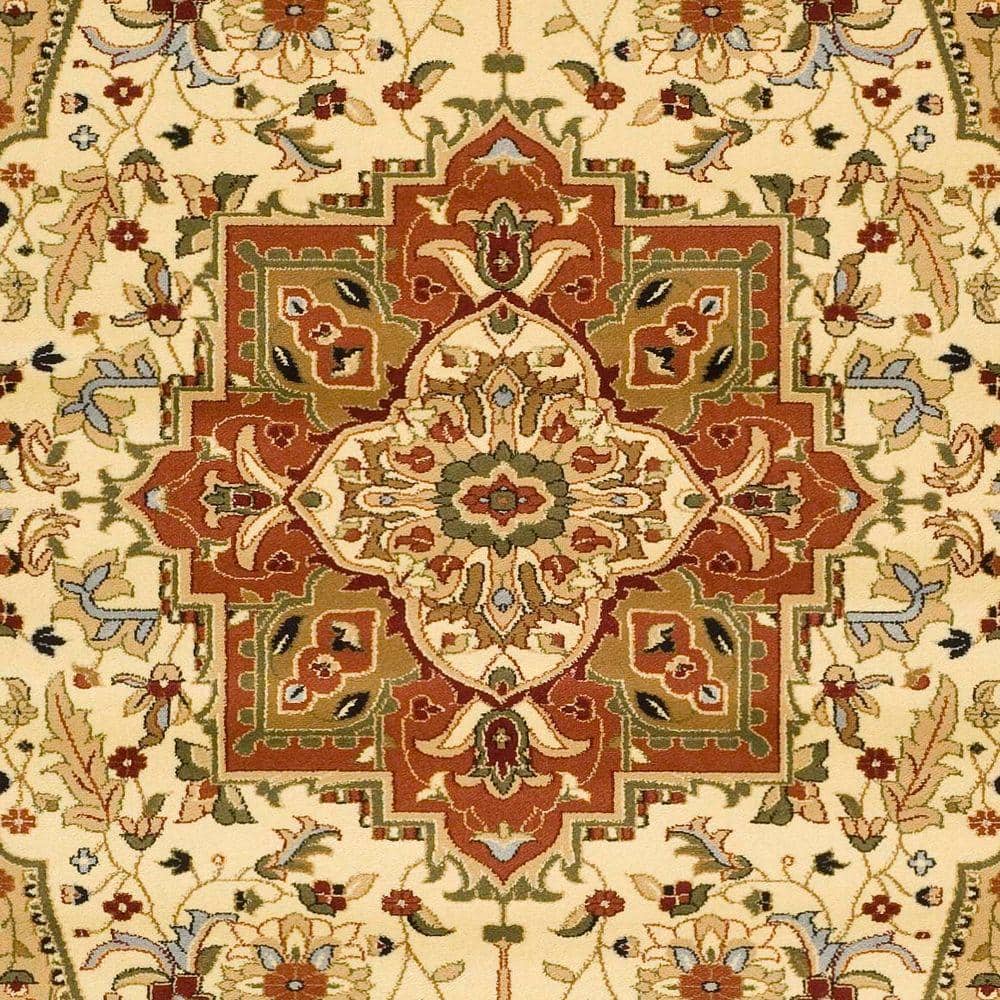 Ivory and Rust Floral Synthetic Rectangular Rug