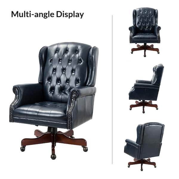 JAYDEN CREATION Micaela Navy Swivel Executive Chair with Nailhead