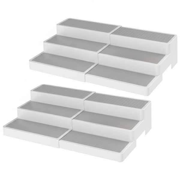 Pack of 2 White 3-Tier Expandable Non-Skid Cabinet Mount Spice Rack Organizer for Kitchen Pantry Shelves