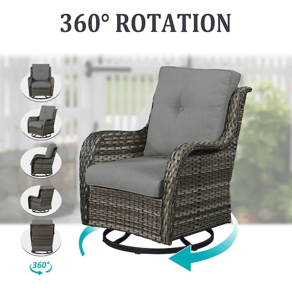 ArcoBay 5-Piece Gray Wicker Outdoor Rocking Swivel Chairs Patio Conversation Set with Gray Cushions and Ottomans