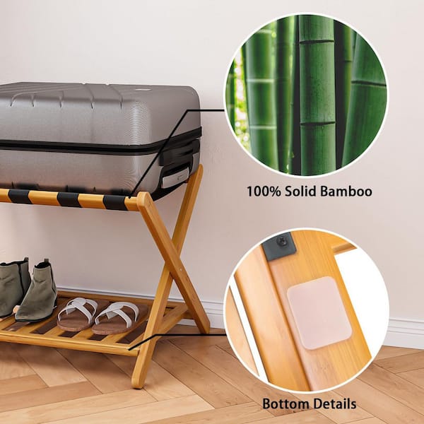 Wudkey Fully Assembled Bamboo Luggage Rack with Shoe Shelf