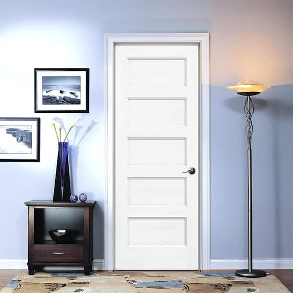 32 in. x 80 in. Conmore White Paint Smooth Solid Core Molded Composite Single Prehung Interior Door