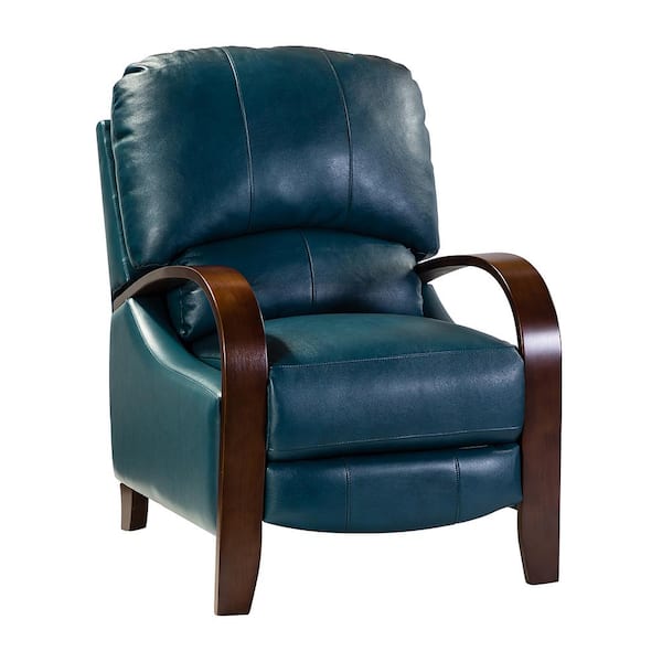 ARTFUL LIVING DESIGN Ernesto Turquoise Genuine Leather with The Wooden Armrest Recliner