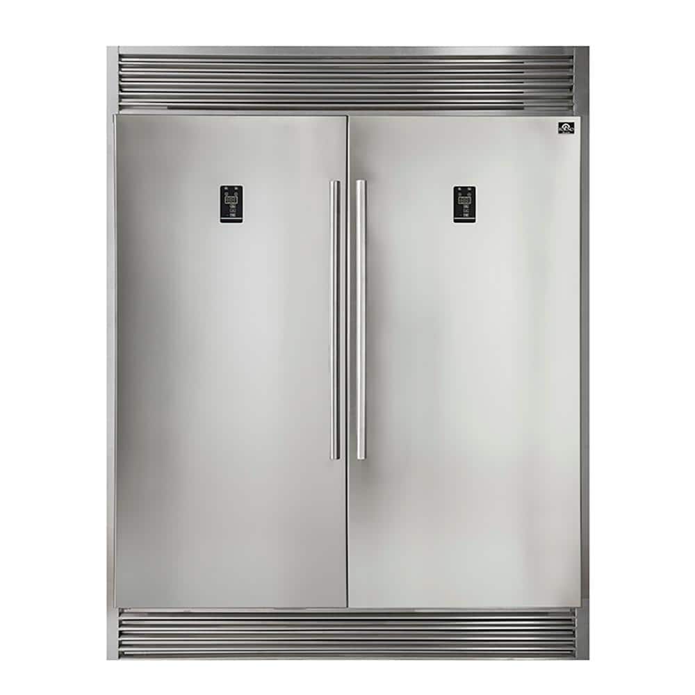 Forno 60 in.W 27.6cu.ft. Free Standing Side by Side Style 2-Doors Refrigerator, Freezer in Stainless Steel w/ Decorative Grill, Silver