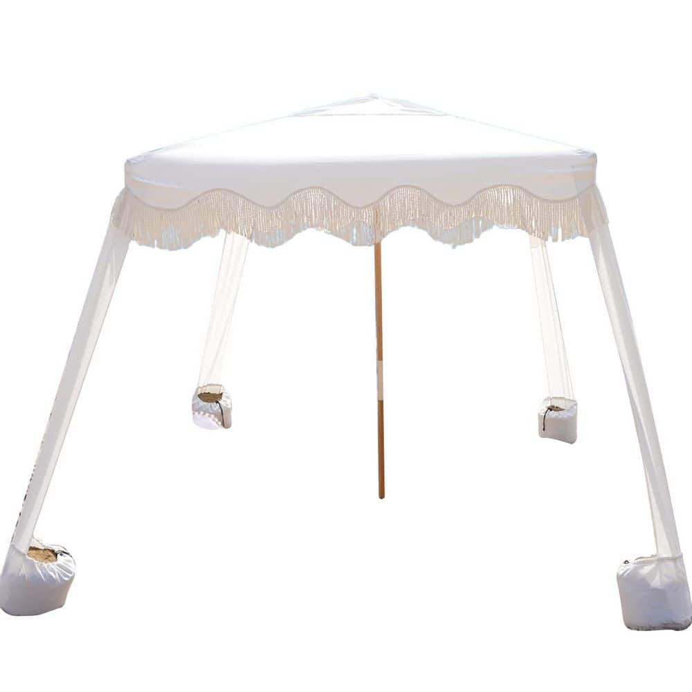 6 ft. x 6 ft. White Boho Beach Cabana with Fringe and Wood Pole price history on PriceWatchPro