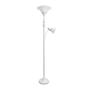 71 in. White Torchiere Floor Lamp with 1 Reading Light and White Marble Glass Shades