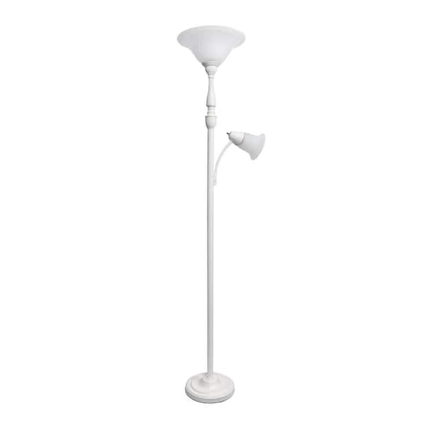 Lalia Home 71 in. White Torchiere Floor Lamp with 1 Reading Light and White Marble Glass Shades