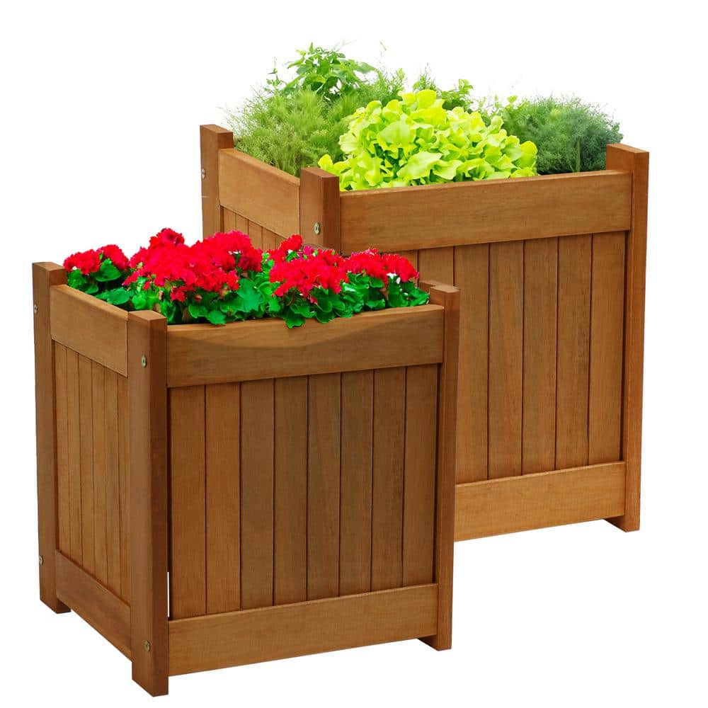Sunnydaze 16 in. Meranti Wood Outdoor Planter Box (Set of 2