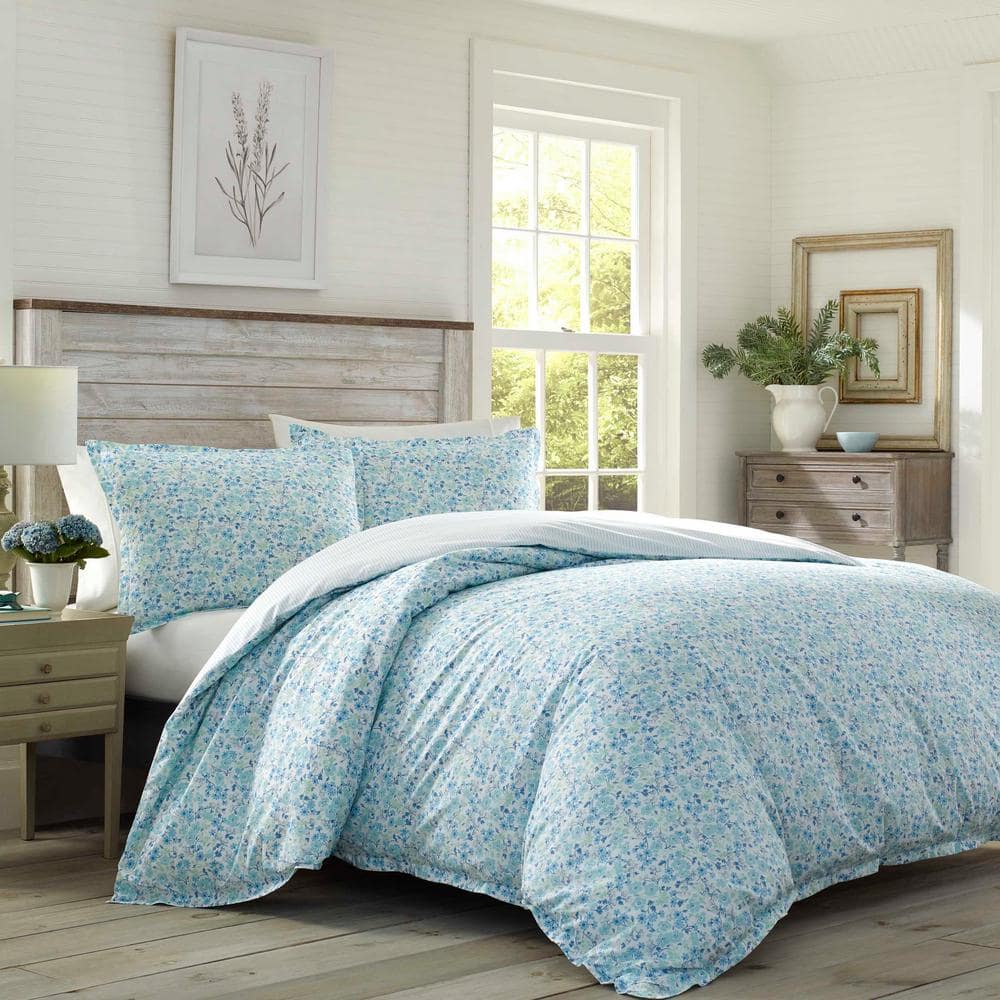 Jaynie Blue Floral Cotton Full/Queen Duvet Cover Set