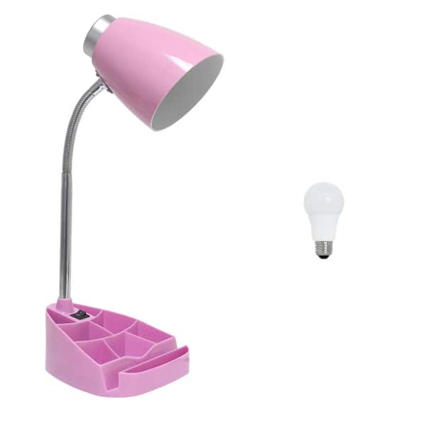 18.5 in. Gooseneck Organizer Task & Reading Desk Lamp with iPad Tablet Stand Book Holder with LED Bulb, Pink