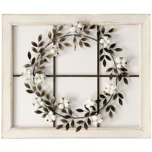 Cotton Wreath White Wood Framed Wall Art