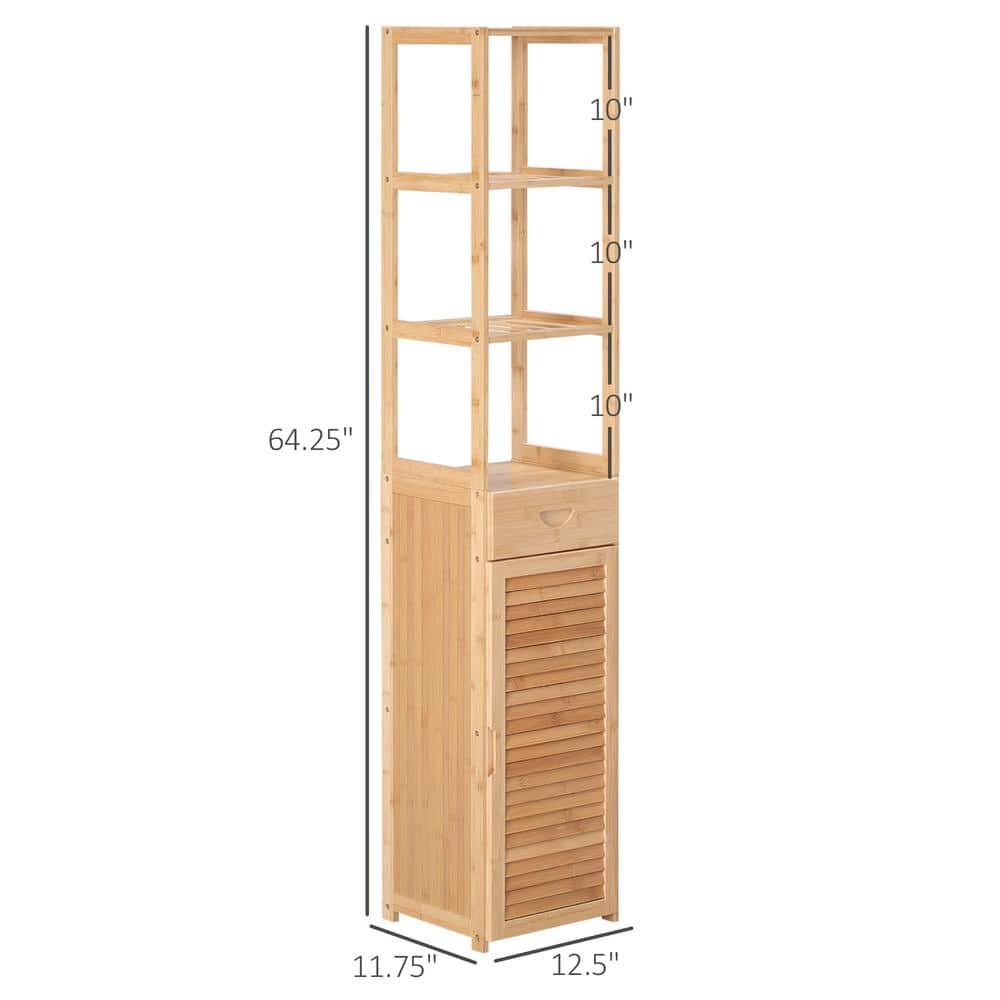 Tall Natural Bamboo Lockable Storage Cabinet with Drawer