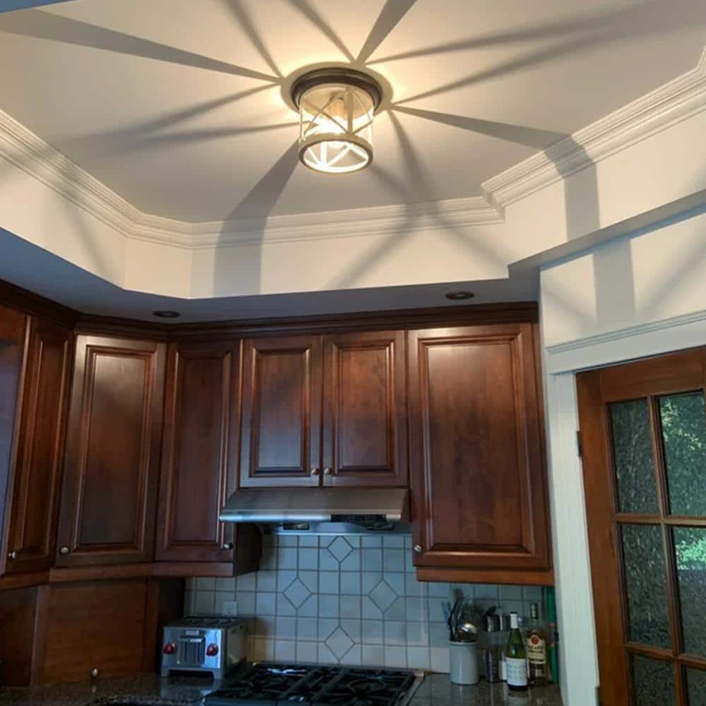 Bronze and Briarwood Farmhouse Drum Flush Mount Ceiling Light