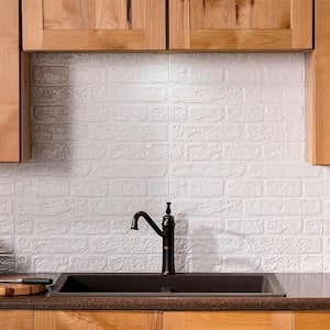 Brick 24.25 in. x 18.25 in. Vinyl Backsplash in Matte White