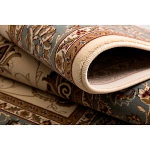 Majestic Cream Blue 2 ft. 8 in. x 15 ft. Traditional Runner Area Rug Transitional