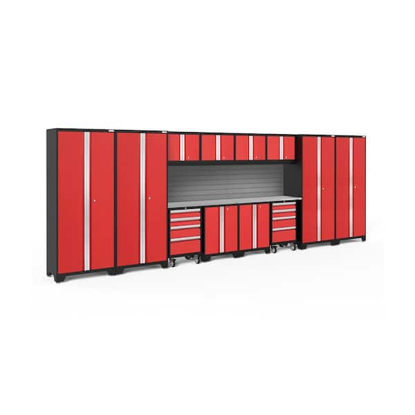 NewAge Products Bold Series 216 in. W x 76.75 in. H x 18 in. D 24-Gauge Steel Garage Cabinet Set in Red (14-Piece)