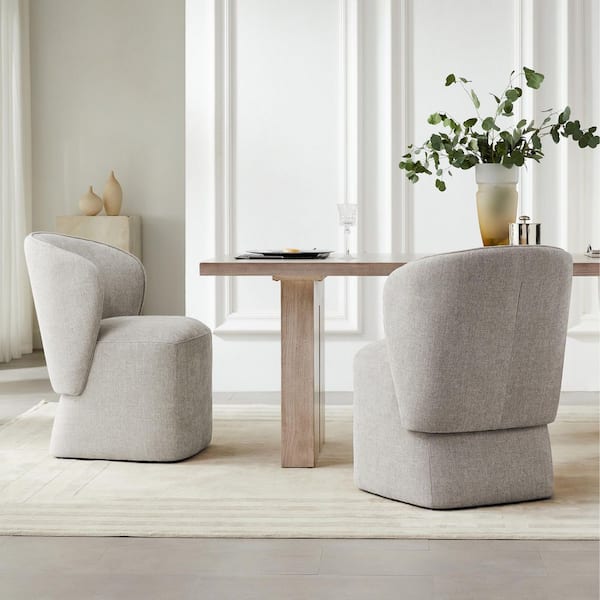 Maxwell Khaki Fabric Dining Chair with Casters and Wrap-Round Back for Diningroom