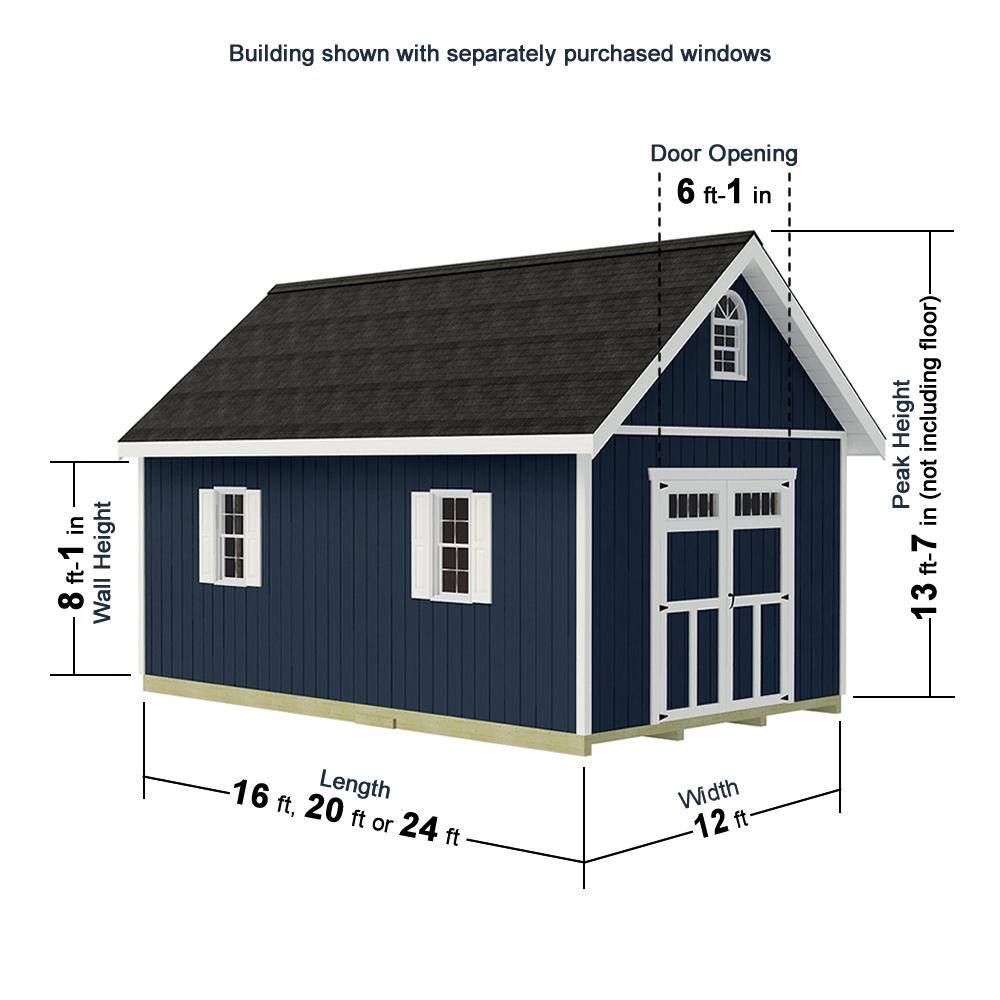 Gray 12' x 20' Wood Shed Kit with Windows