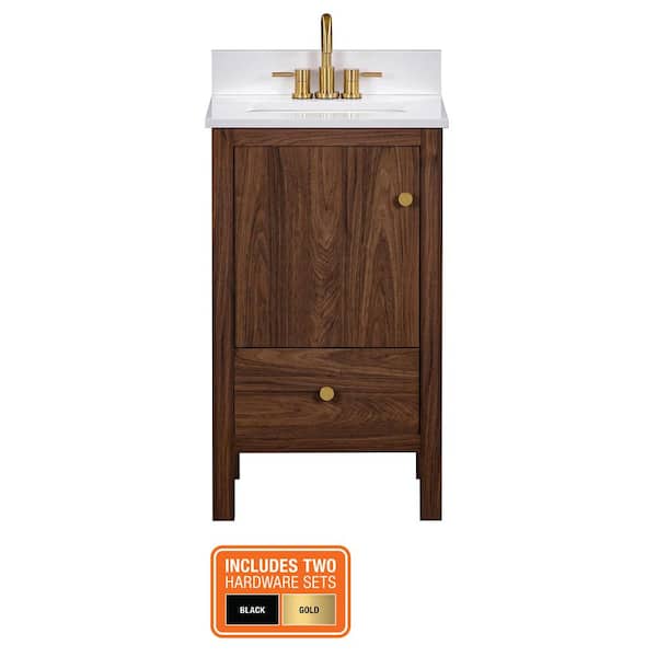 Rory 20 in. Single Sink Walnut Bath Vanity with White Engineered Marble Top (Assembled)