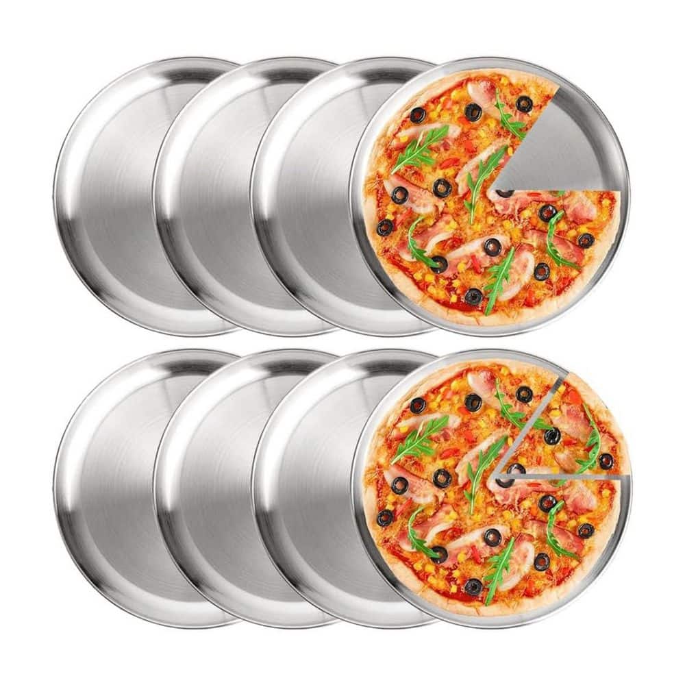 8 Pack Stainless Steel Pizza Pan Set Round Bakeware Non-Stick Pizza Tray Reusable for Kitchen Restaurant price history on PriceWatchPro