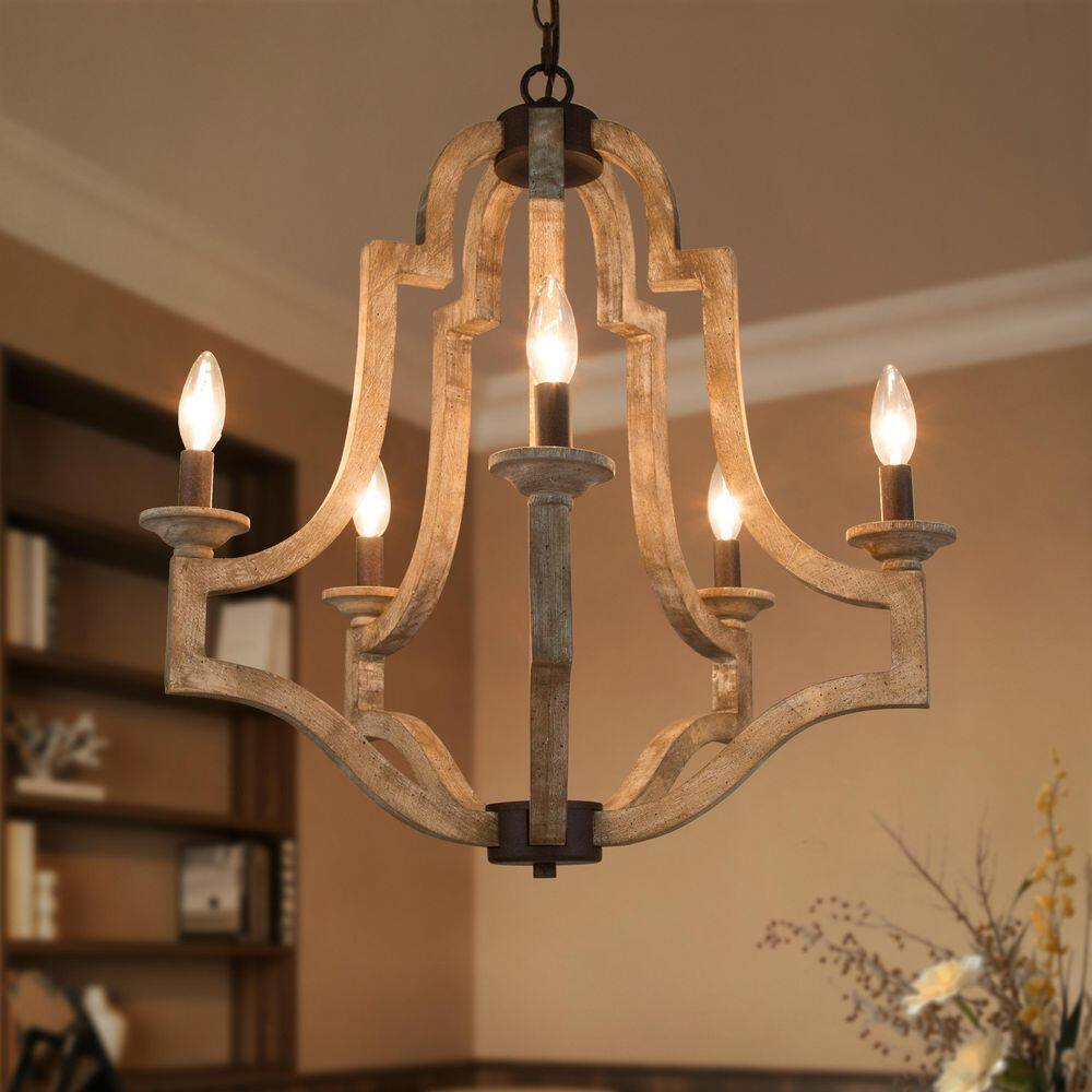 23.2 in. 5-Light Farmhouse Wood Kitchen Island Chandelier, French Country Candlestick Dining Room Foyer Chandelier price history on PriceWatchPro