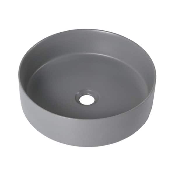 FUNKOL Bathroom Gray Ceramic Round Vessel Sink