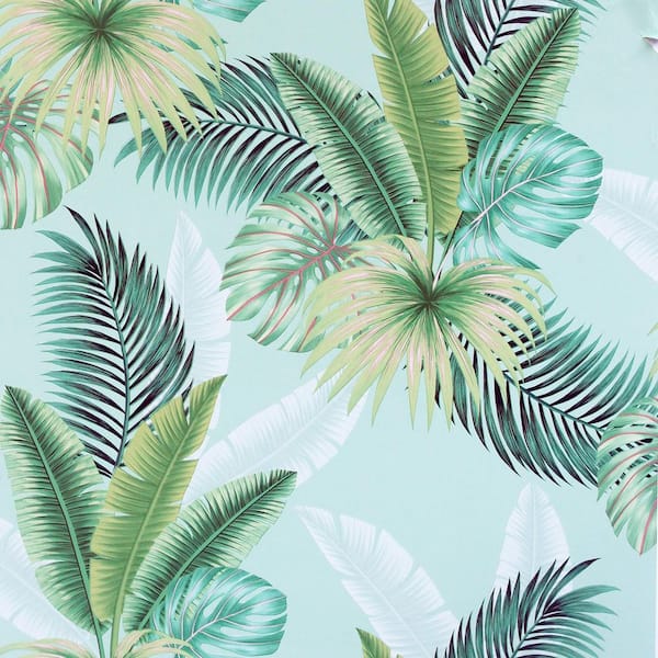 Miami Mint Green Palms Wallpaper Sample