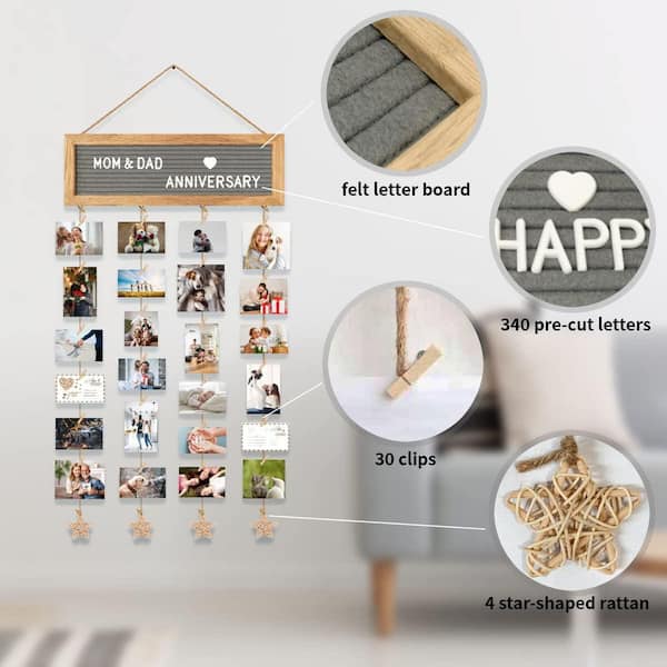 Wood Picture Frames Collage,Photo Display With 30 Clips,Hanging Picture Board Wall Decor For Dorm Graduation Letter Postcard Greeting Card 2 thumbnail image