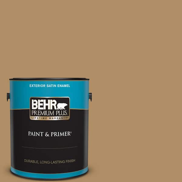 BEHR PREMIUM PLUS 1 gal. #300F-5 Brown Rabbit Satin Enamel Exterior Paint & Primer