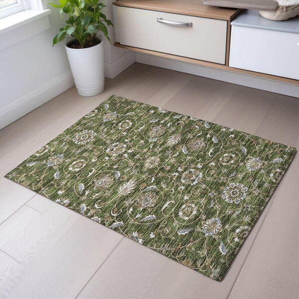 Mayfield Premium Machine Washable Abstract AMF1149 Olive 2 ft. x 3 ft. Area Rug