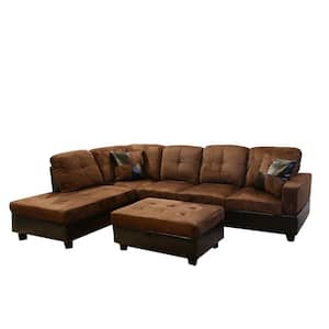 2- Piece Brown Microfiber 3-Seat Specialty Left Facing Sectionals