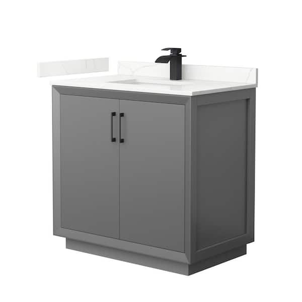 Wyndham Collection Strada 36 in. W x 22 in. D x 35 in. H Single Bath Vanity in Dark Gray with Giotto Quartz Top