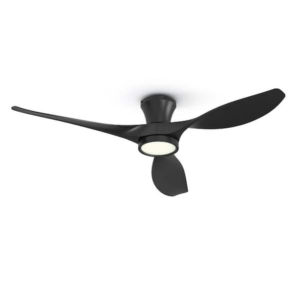 QRMOK R3 52 in. Indoor Ceiling Fan with Light and Remote, Flush Mount Low Profile,Quiet Reversible DC Motor, 3 CCT Light,Black