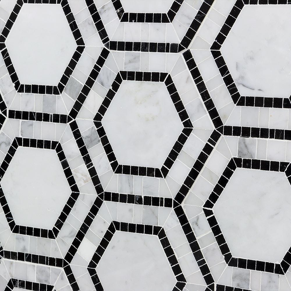 Nero Black and White Marble Hexagon Mosaic Tile