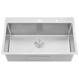 30 in. Drop-In Stainless Steel Single Bowl Kitchen Sink Brushed Nickel with Bottom Grid and Basket Strainer