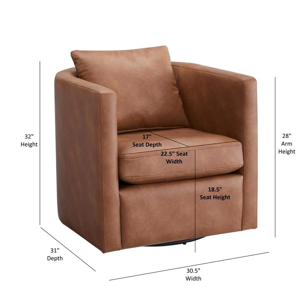 Saddle Brown Faux Leather Swivel Barrel Chair