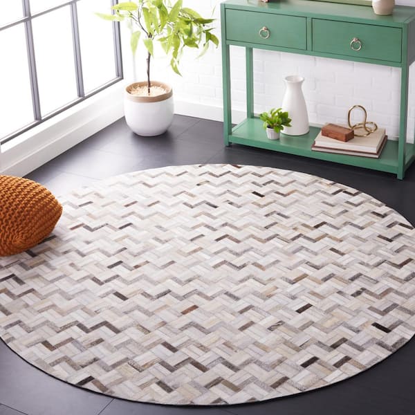 Studio Leather Black Gray 6 ft. x 6 ft. Geomtric Round Area Rug