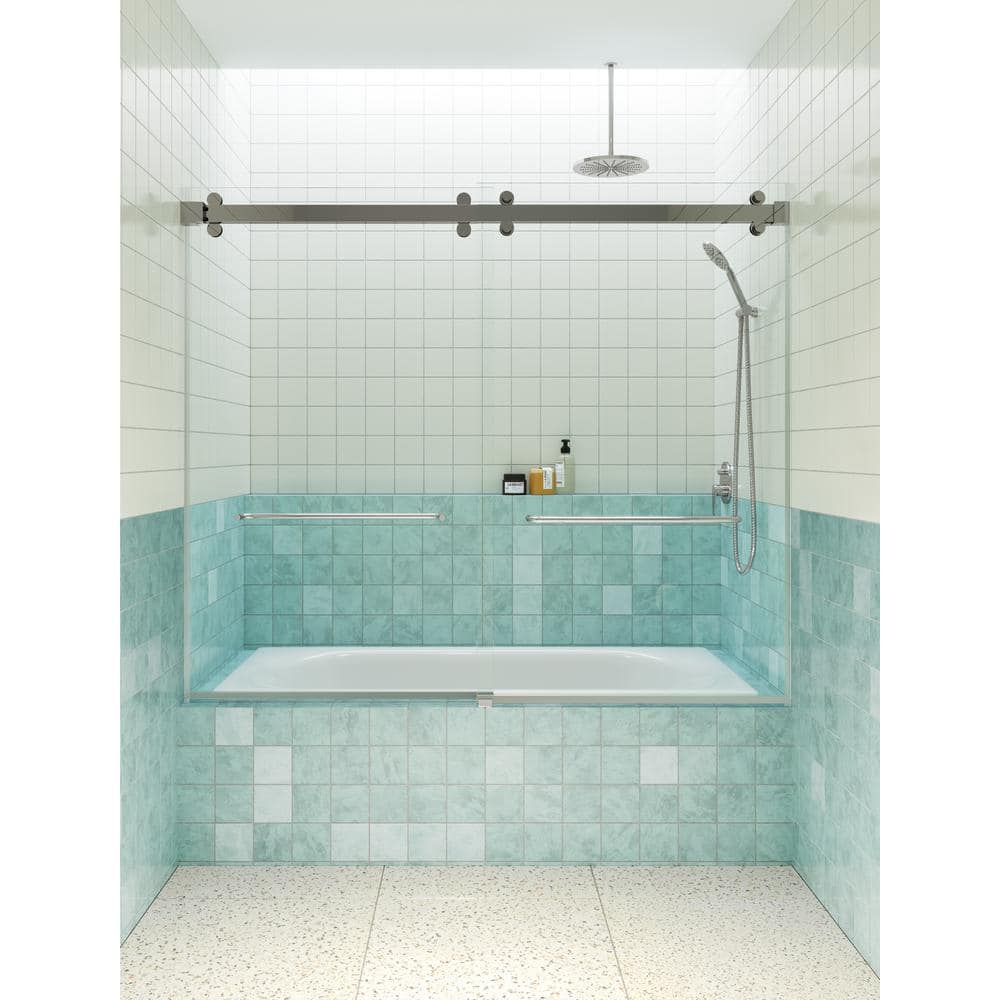 Polaris 60 in. Frameless Sliding Bathtub Door with Chrome Finish