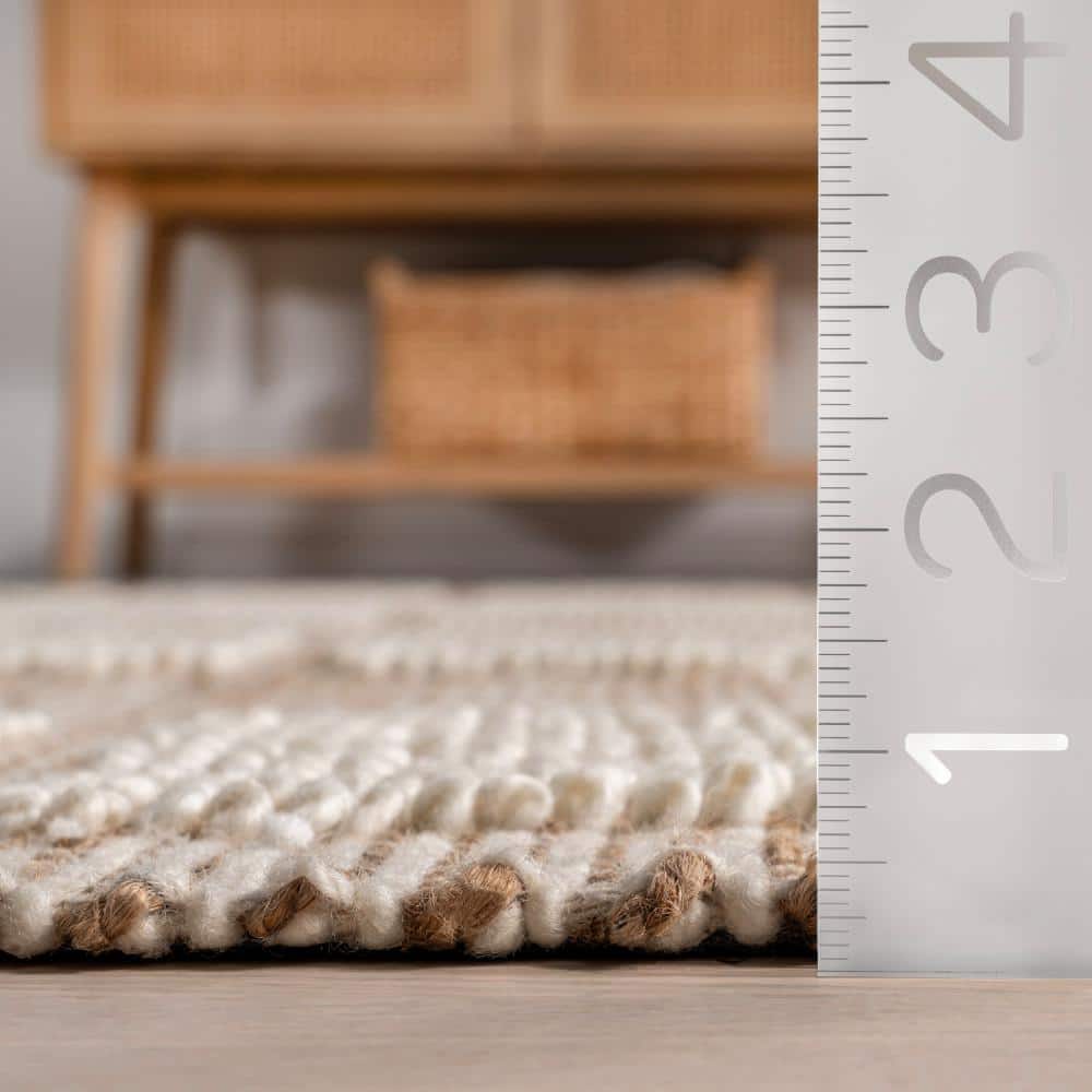 Ivory Geometric Tufted Handmade Wool Area Rug 5x8
