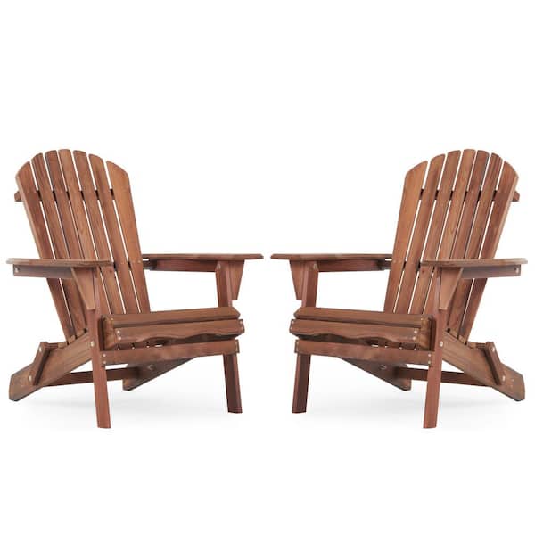 Premium Hemlock Dark Brown Wood Foldable Adirondack Chairs 100% Solid Wood 350 lbs. Weight Capacity (2-Pack)
