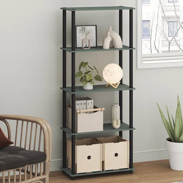 Turn-N-Tube 57.4 in. Tall Sage Green/Black Wood 5-Shelf Etagere Bookcase