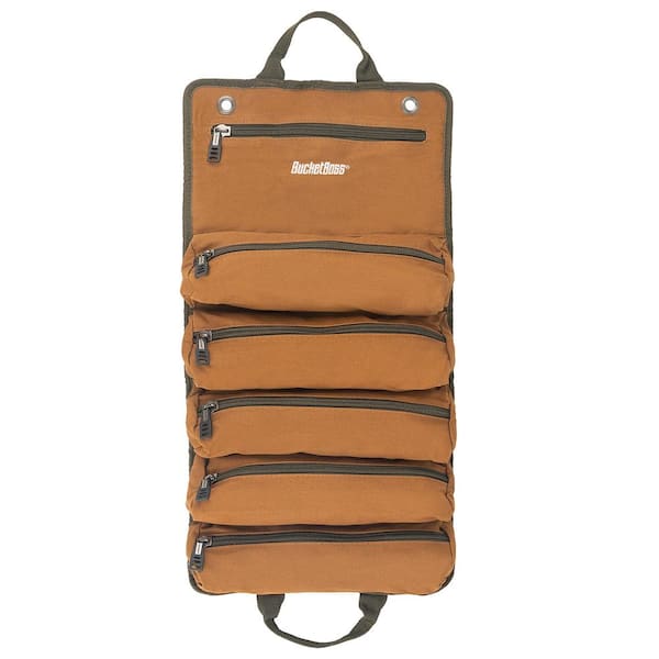 27 in. Super Tool Roll with 6 Zippered Pockets in Brown