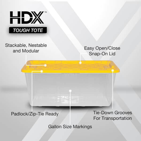 57 Gal. Tough Storage Tote in Clear with Yellow Lid