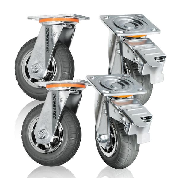 6 in. Heavy Duty Caster Wheels (4-Pack), 2 with Dual Lock, All-Terrain Non-Pneumatic Tires, 117 6 lbs. Capacity
