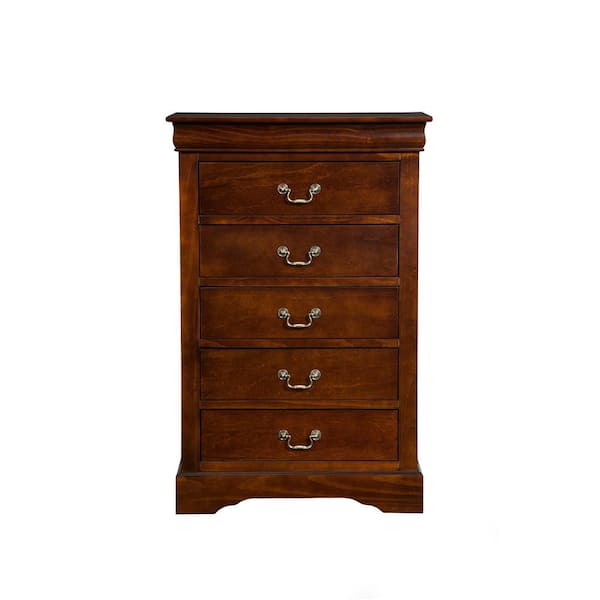 Alpine Furniture 5 Drawer West Haven Tall Boy Chest Cappuccino, What Is The Difference Between A Tall Boy And Dresser