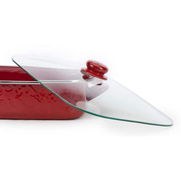 Golden Rabbit 10.5 qt. Red Swirl Enamelware Oven Safe Roasting Pan