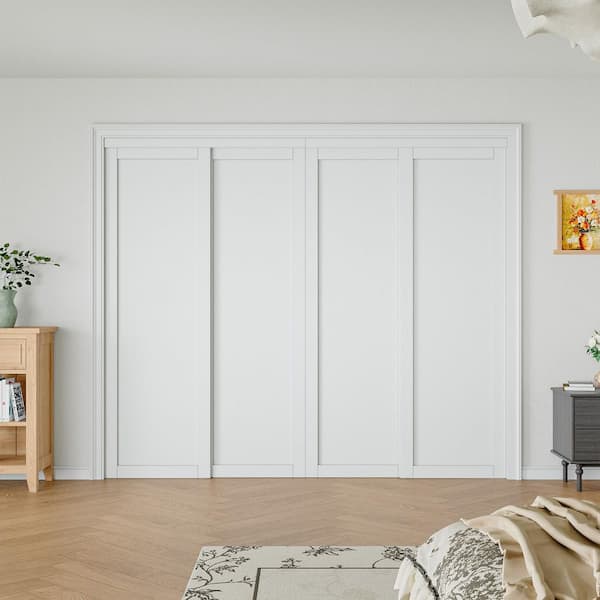 96 in. x 80 in. 1 Lite Paneled Blank White Primed Solid Core MDF Close Sliding Door with Hardware Kit