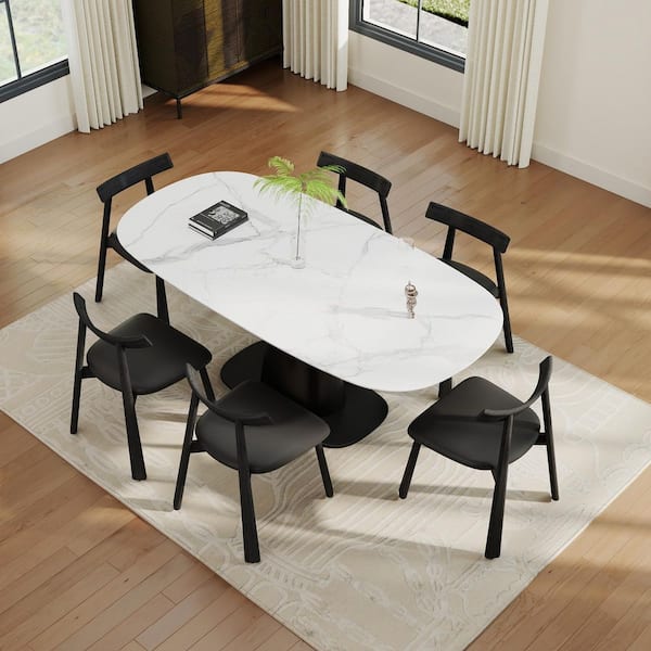 Black Microfiber Leather Dining Chair (Set of 6), Upholstered Side Chairs with Metal Legs for Dining Room
