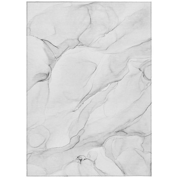 Gray 5 ft. x 8 ft. Woven Abstract Polyester Rectangle Indoor/Outdoor Area Rug