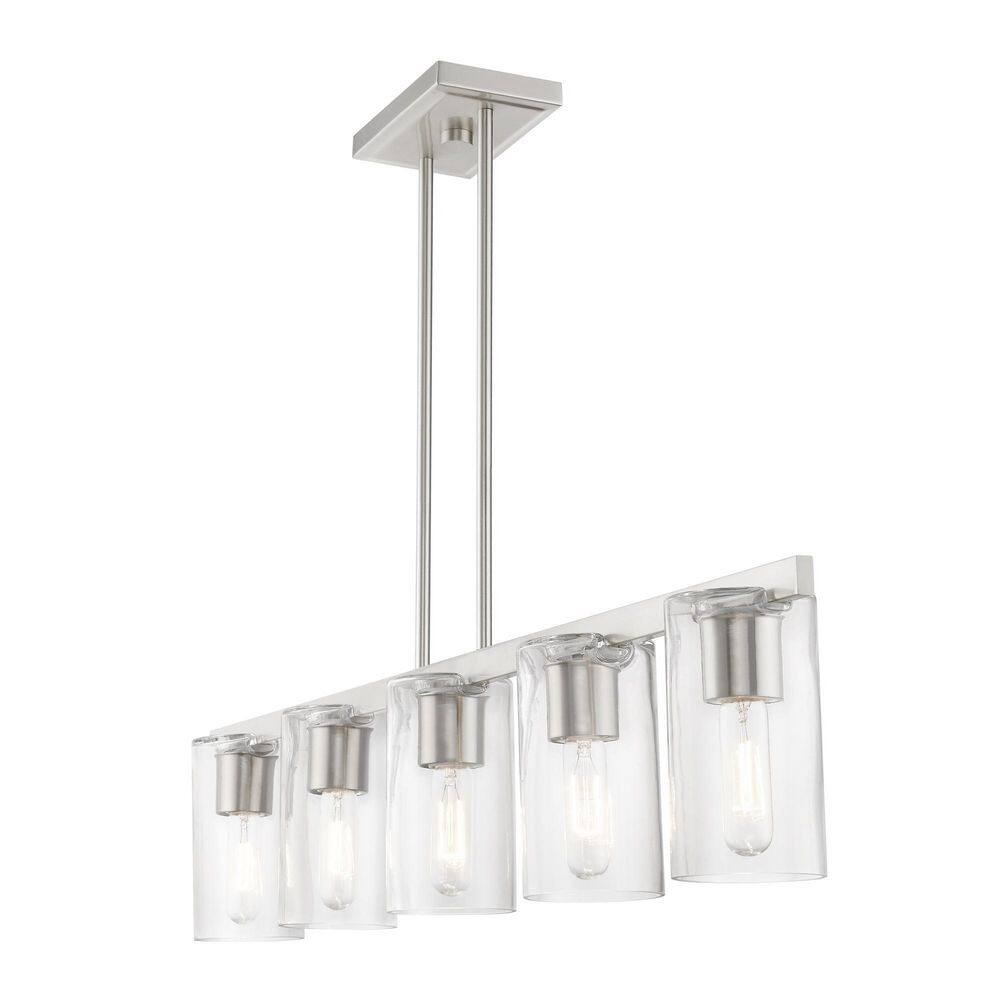 Clarion Brushed Nickel and Clear Glass 5-Light Linear Chandelier